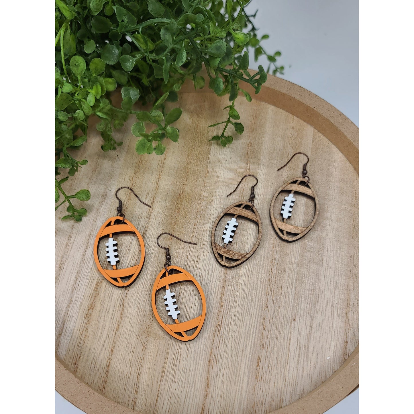 Wooden football earrings