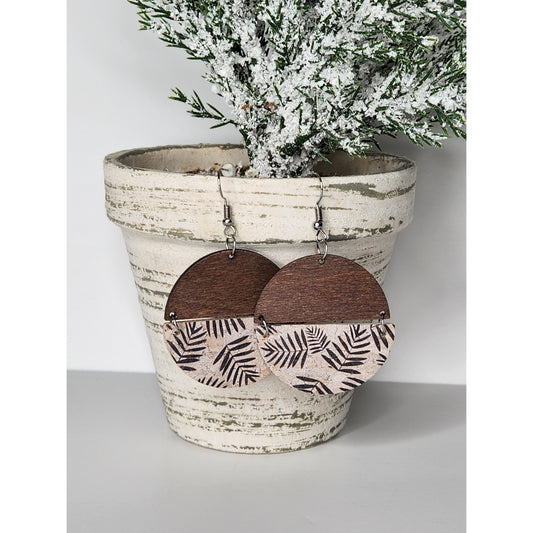 Wood cork round earrings