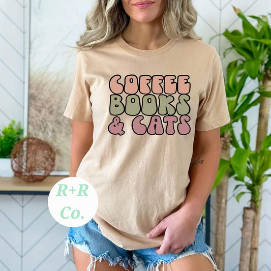 Coffee Books and Cats Tshirt