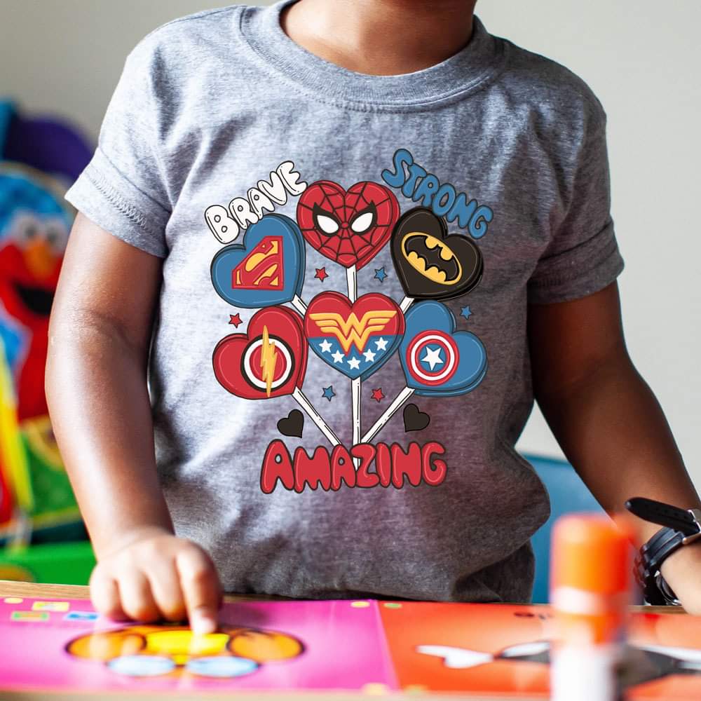 Cool Super Hero Valentine Hearts Kids Tee