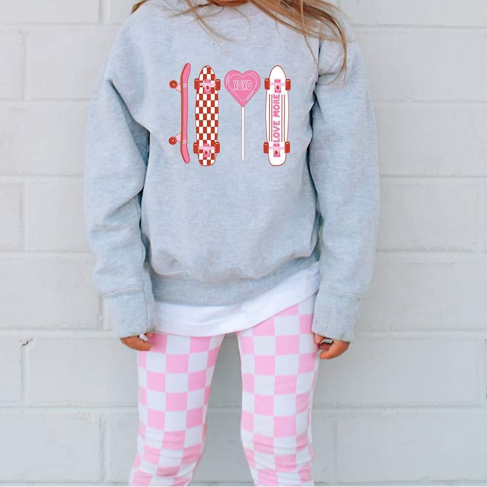 {Adult/kids} Pink Checkered Skateboard Valentine Graphic Tee