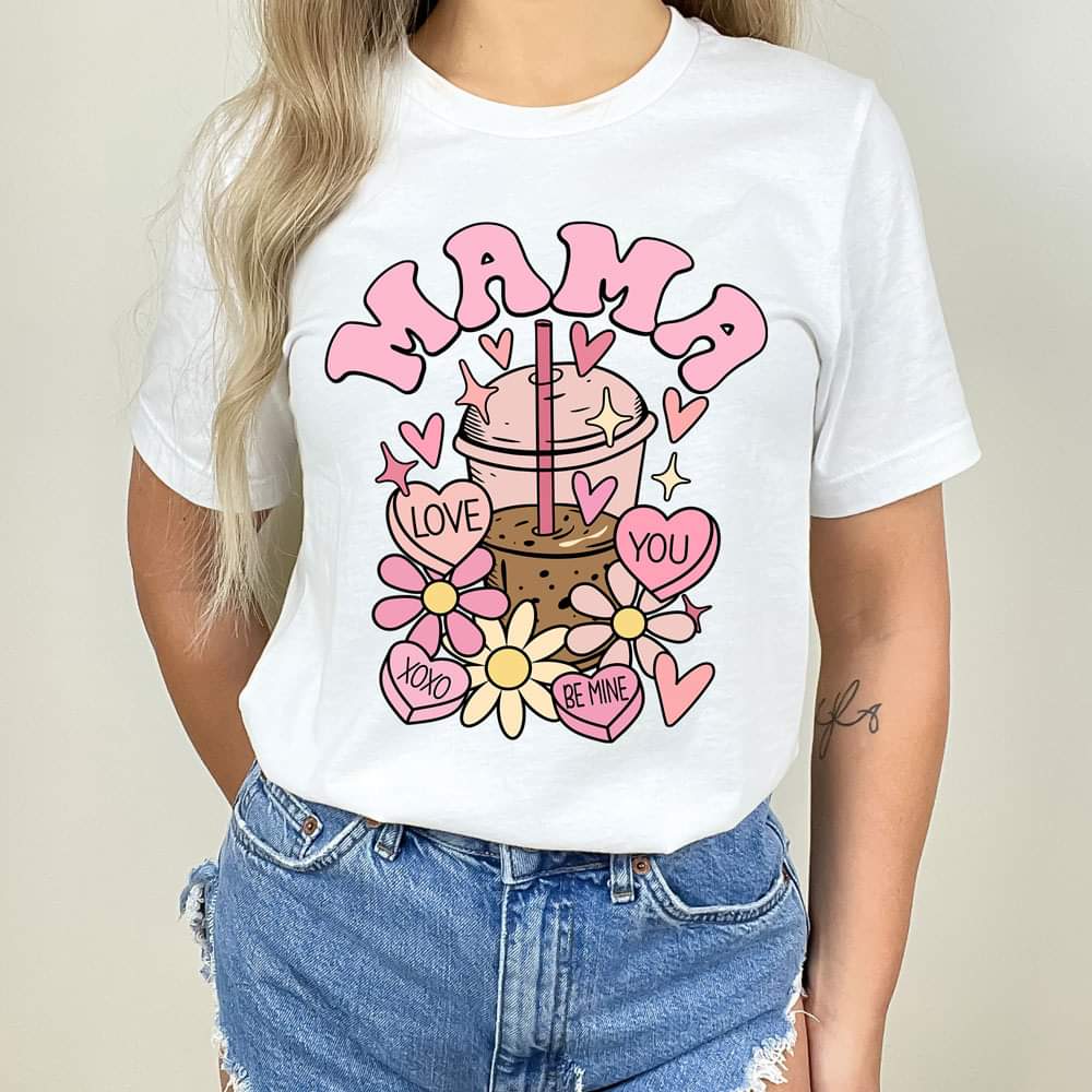 Retro Be Mine Mama and Mini Cup Crew Tees