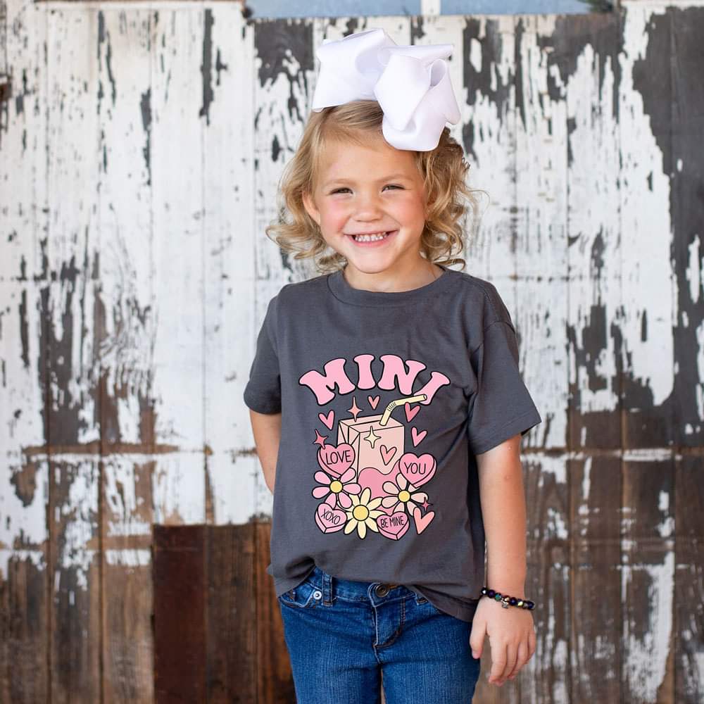 Retro Be Mine Mama and Mini Cup Crew Tees