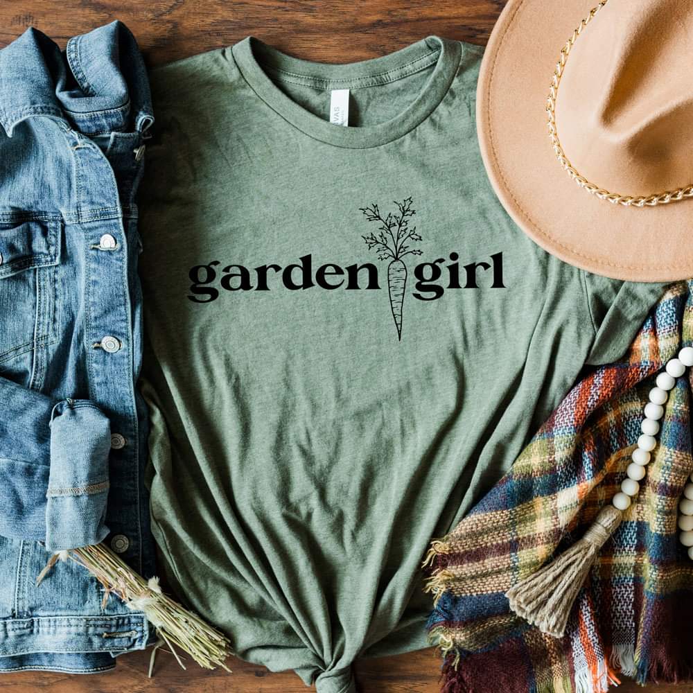 Garden Girl with outline carrot t-shirt