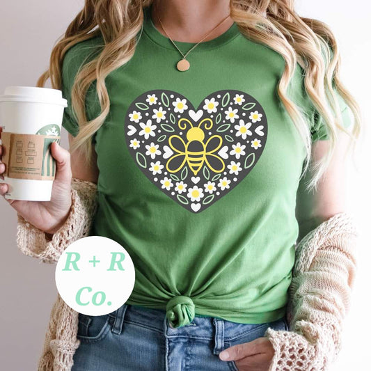 Spring Floral Bee Heart Tshirt