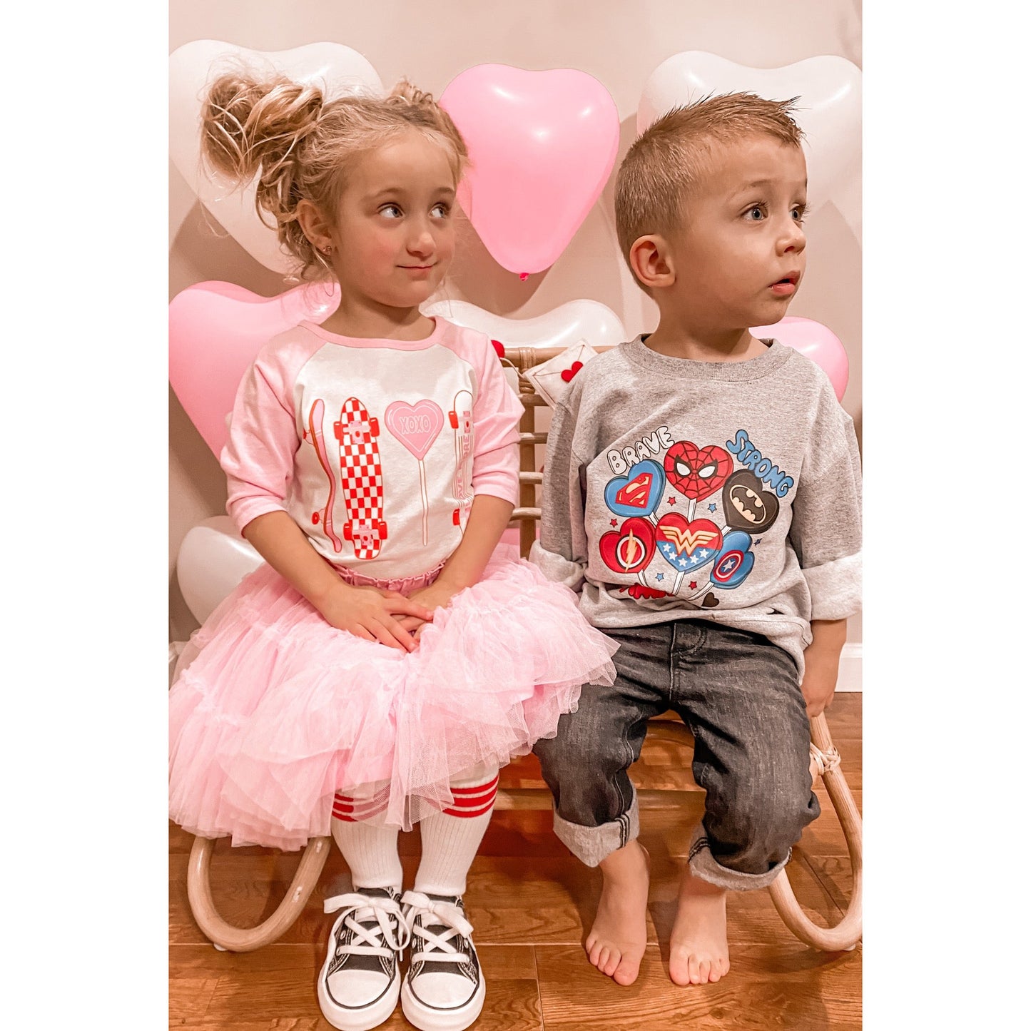 Cool Super Hero Valentine Hearts Kids Tee