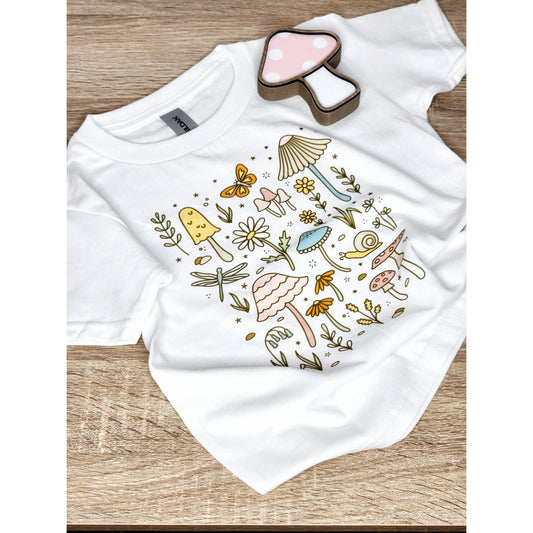 Cute Mushroom Garden Kids Graphic Tee