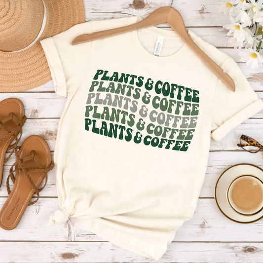 Green plants and coffee stacked wording shirt