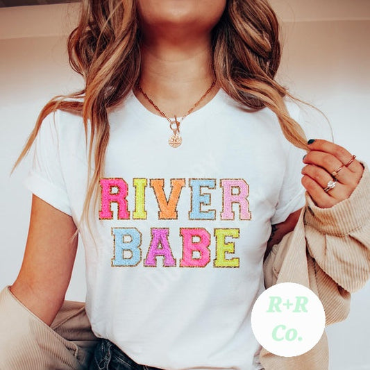 River Babe Faux chenille letters tee