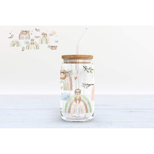 Rainbow hanging sloth frosted can glass cup