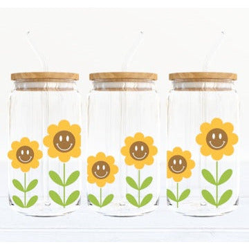 Happy Sunflowers Spring Can Glass Cup