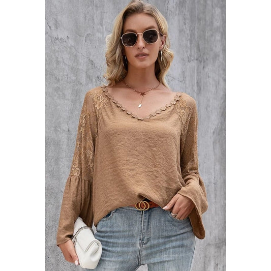 {MARKDOWN} Chic V Neck Long Sleeve Blouse